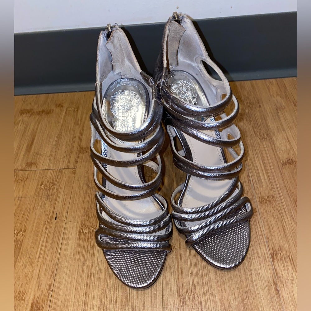 incredibly fun and unique silver heels
